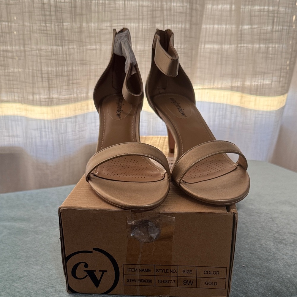 Comfortview Gold Ankle Strap Heels